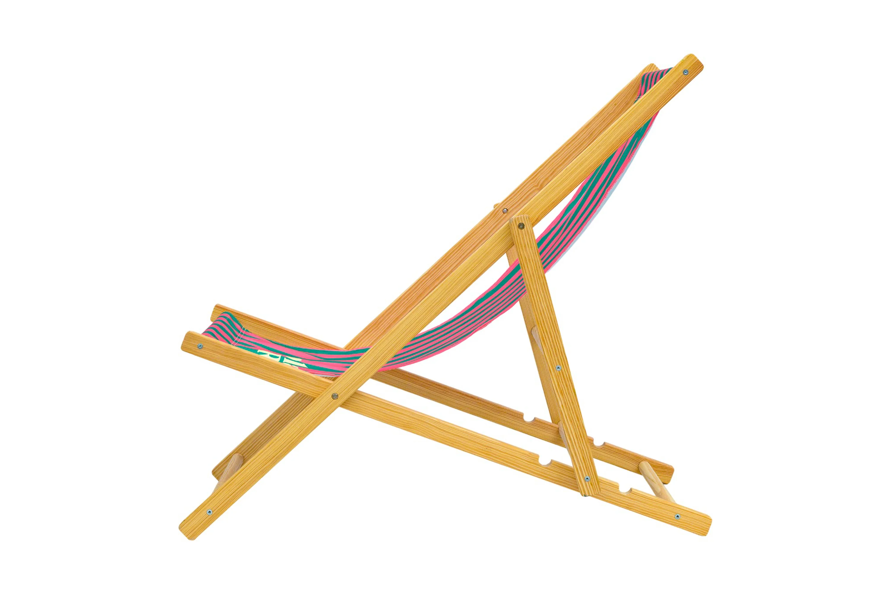 Parallel Palms Wooden Deckchair - Green/Pink - Image 3