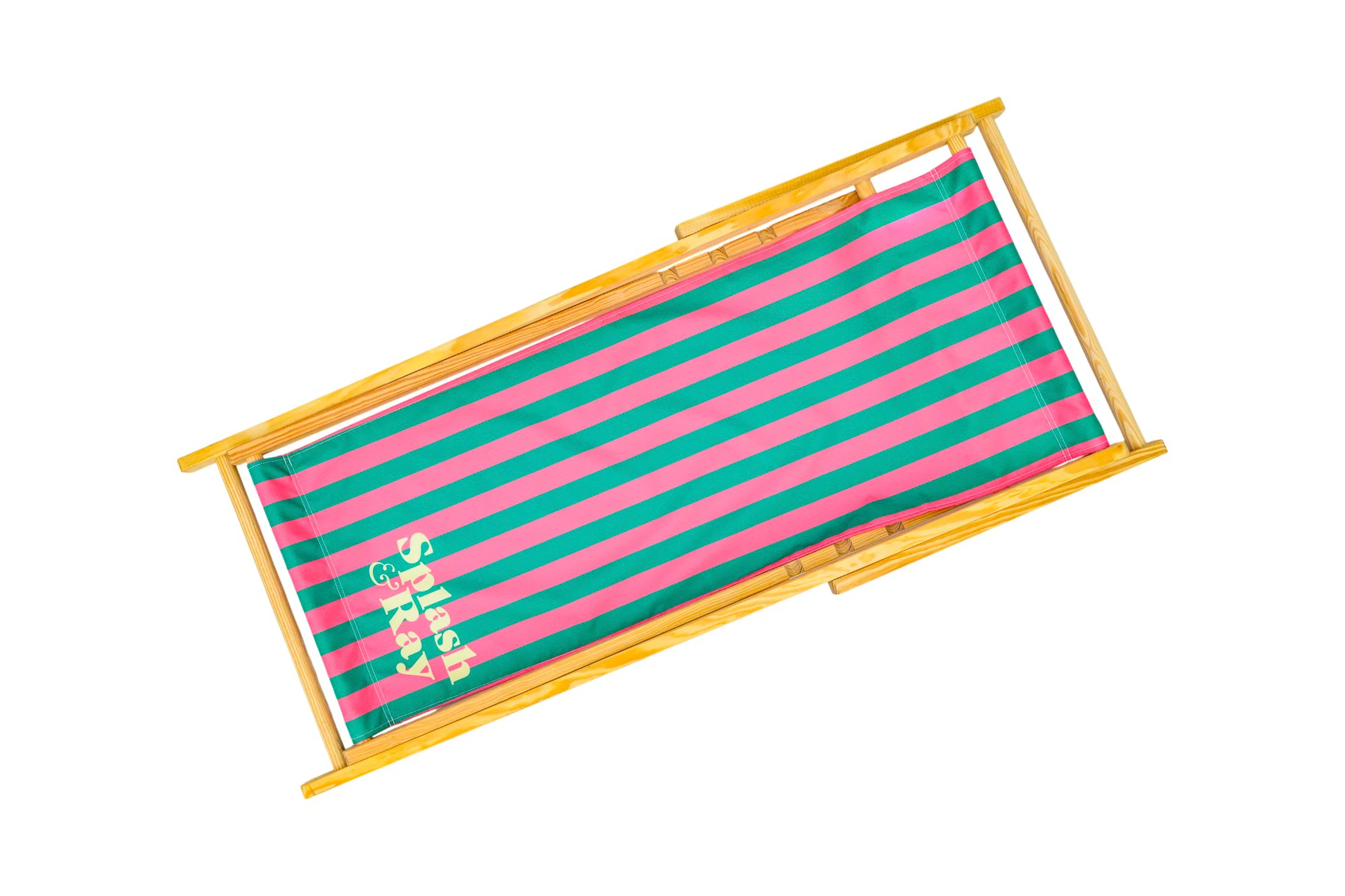 Parallel Palms Wooden Deckchair - Green/Pink - Image 4